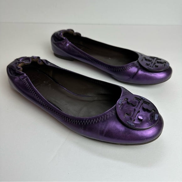 Tory Burch Reva Ballet Flats Women's 6.5 Shoes Metallic Mirror Purple Leather - Picture 11 of 11